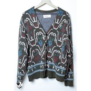 Abercrombie & Fitch Soft Sweater Cardigan M Green Floral Pattern Button Up